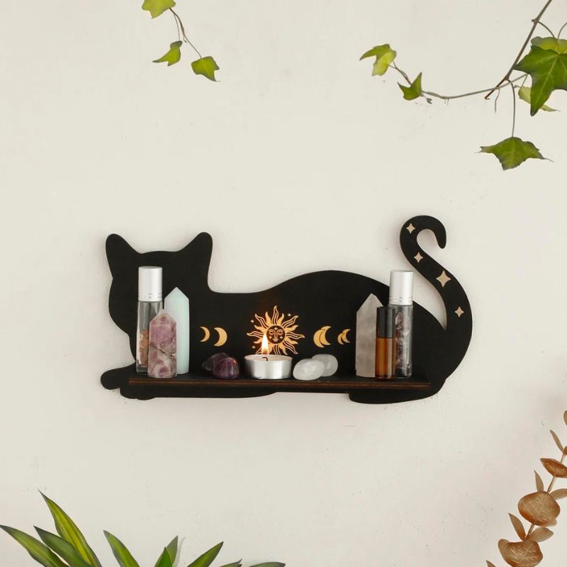 Black Cat Wooden Shelf