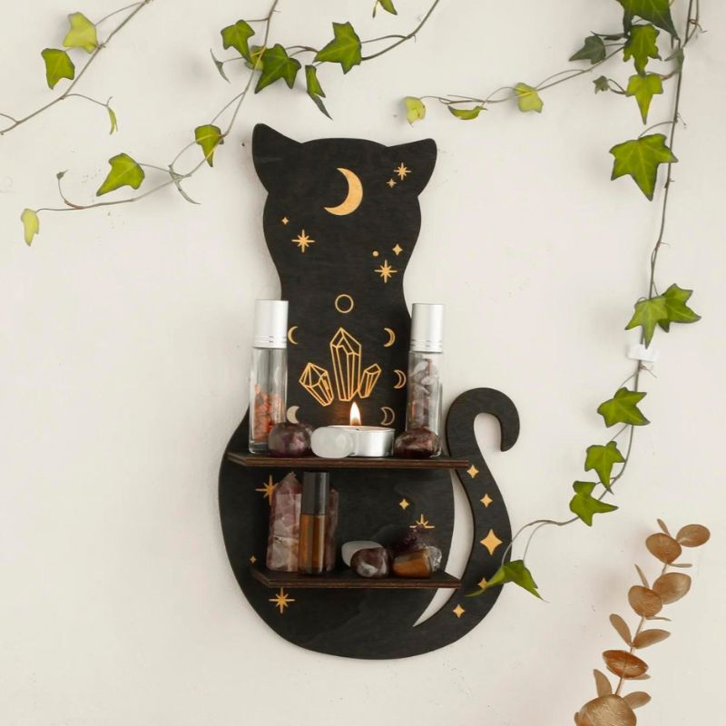 Black Cat Wooden Shelf