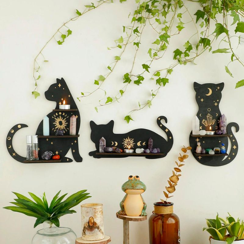 Black Cat Wooden Shelf