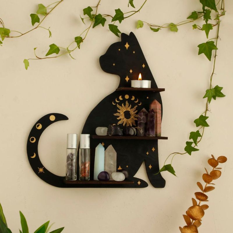 Black Cat Wooden Shelf Cosmicbae